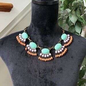 J.Crew Womens Bead & Fan Fringe Statement Fashion Jewelry Necklace